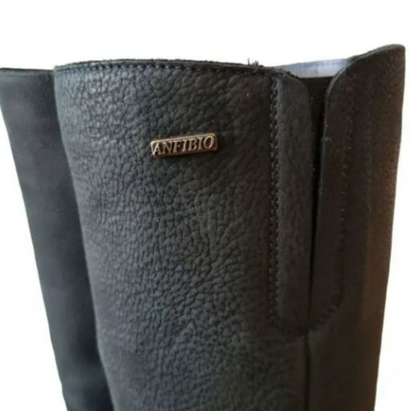 Anfibio Tall Knee-High Square Toe Leather Black Boots Size 8. - Picture 12 of 13